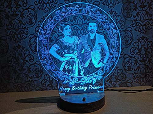 MAPPERZ Photo Frame with Light Acrylic 3D Illusion Photo Frame LED Lamp Multicoloured 16 Color Changing Customized and Personalized with Any Photo and Name (Multicolor)