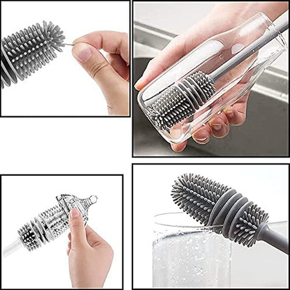 Long Bottle Cleaning Brush for Washing Water Bottle, Narrow Neck Containers, Hydro Flask, Vacuum Sports Bottle, Vase and Glassware - 33 cm, Grey