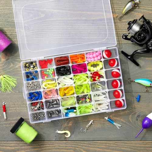 MAPPERZ Clear Transparent Plastic Organizer Box with Adjustable Compartment Dividers Jewlery Storage Rock Collection Box for Fishing Tackles Washi Tapes Multipurpose Plastic Storage Box