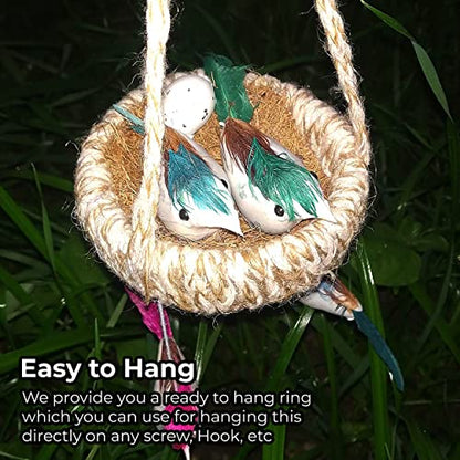 MAPPERZ Artificial PVC Mini 5 Birds with Hanging Nest for Home, Lawn, Garden, Party Decoration Accessories Pack of 1
