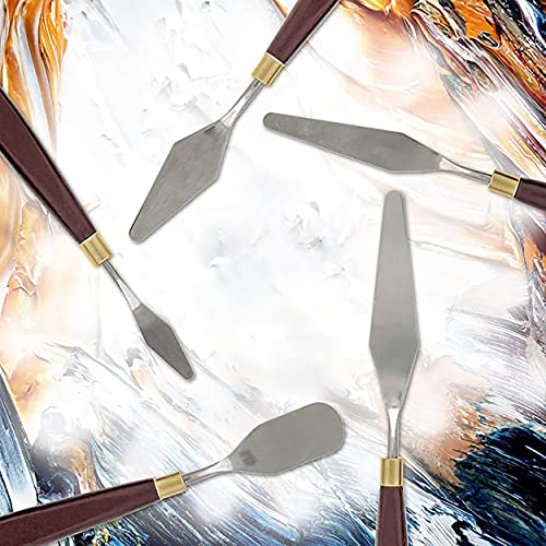 MAPPERZ Stainless Steel Palette Knife Set, Flexible Spatula Painting Knives for Color Mixing, Spreading, Applying Oil & Acrylic Paint on Canvases, Cake Icing, 3D Print Tool, (No. 1,2,3,4), Pack Of 4