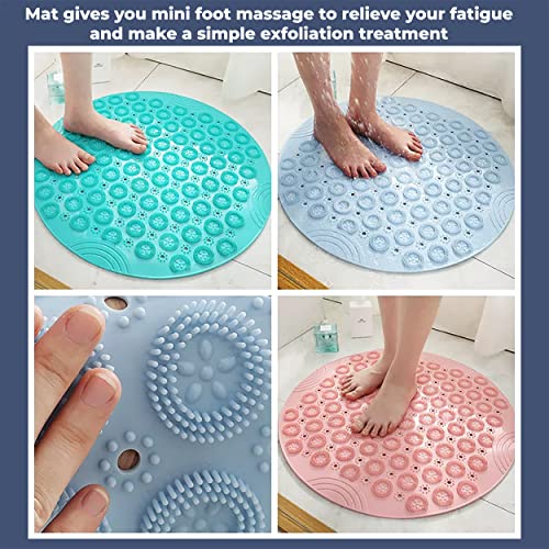 MAPPERZ Round Shower Mat, Feet Massager Textured Grip Anti-Slip Standing Up Shower Mat with Foot Scrubber Bath Mat with Drain Holes- (22 x 22 inches, Multicolor)
