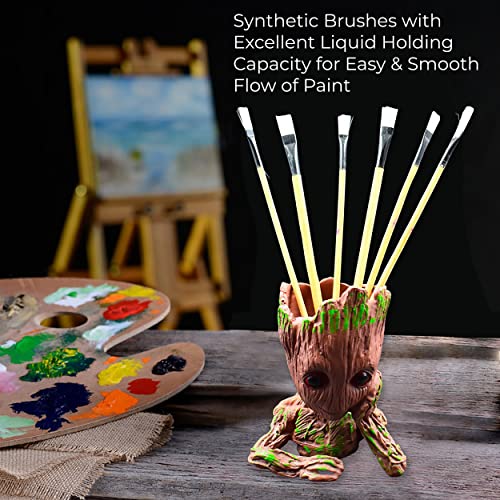 MAPPERZ Wooden Art Brush Set Acrylic Painting Artist Paint Brushes (Pack of 6,Brown)