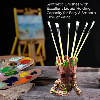MAPPERZ Wooden Art Brush Set Acrylic Painting Artist Paint Brushes (Pack of 6,Brown)
