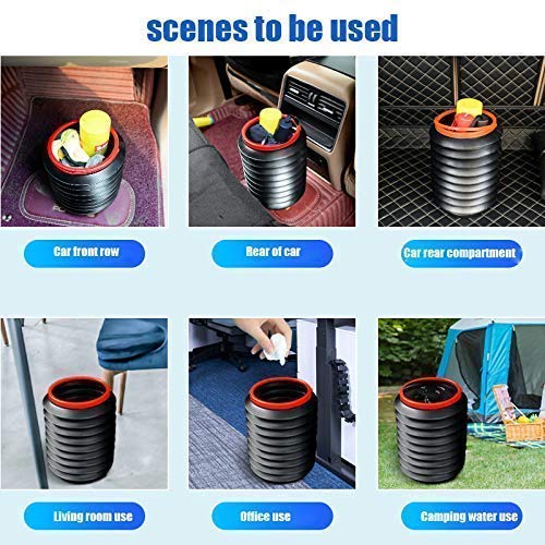 MAPPERZ Car Dustbin Trash Can, Foldable, Collapsible Pop Up Mini Waste Bin, Garbage Organizer with Hanging Strap for Car, Van, SUV, Truck, Home, Black Color, pack of 1