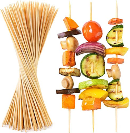 MAPPERZ Bamboo Skewers for BBQ, Appetiser, Fruit, Cocktail, Kabob, Choco Fountain, Grilling, Roaster, Kitchen, Corn, Burger, Sausage, Disposable Craft Wood Garden Sticks, 10 Inch, Pack of 100