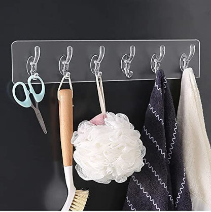 MAPPERZ 6 in 1 Self Adhesive Heavy Duty Wall Hook/ No Drilling for Bathroom Shower Kitchen Installation Hanging, Waterproof Transparent Hook