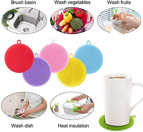 MAPPERZ Silicone Dish Cleaning Brush Sponge/ Double-Sided Cleaning Brush/ Multipurpose Silicone Dish Washing Tool for Kitchen - Multicolor (Pack of 2)