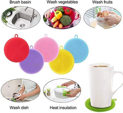 MAPPERZ Silicone Dish Cleaning Brush Sponge/ Double-Sided Cleaning Brush/ Multipurpose Silicone Dish Washing Tool for Kitchen - Multicolor (Pack of 3)