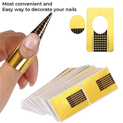 MAPPERZ Nail Forms, Golden Horseshoe Nail Extension Tips, Thick Paper Forms for Acrylic Nails Art, Gel Nail Extension Forms Guide Stickers, For Gel Nail Building, Nail Art Accessories, Pack Of 50