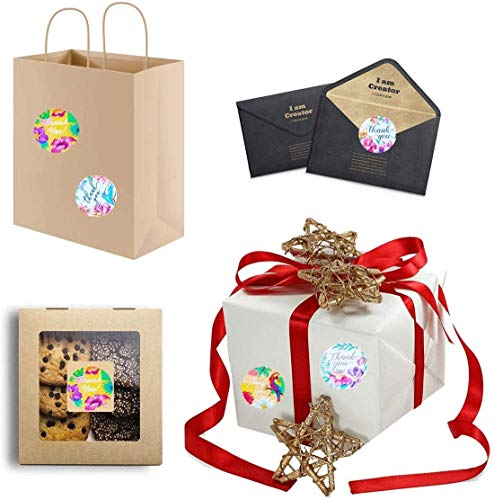 MAPPERZ Thank You Floral Stickers 500 Pcs Floral Paper Reward Stickers Labels Roll for Business Shopping Bags and Gift Bags