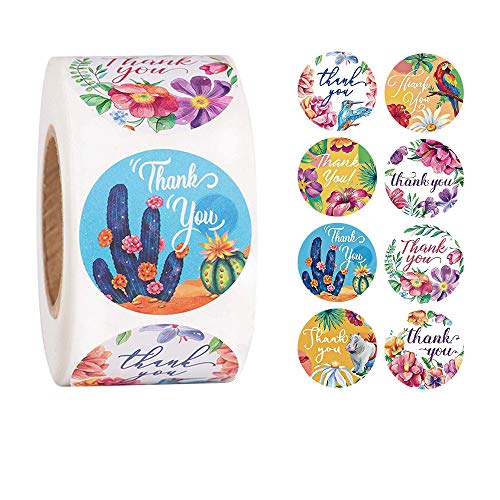 MAPPERZ Thank You Floral Stickers 500 Pcs Floral Paper Reward Stickers Labels Roll for Business Shopping Bags and Gift Bags