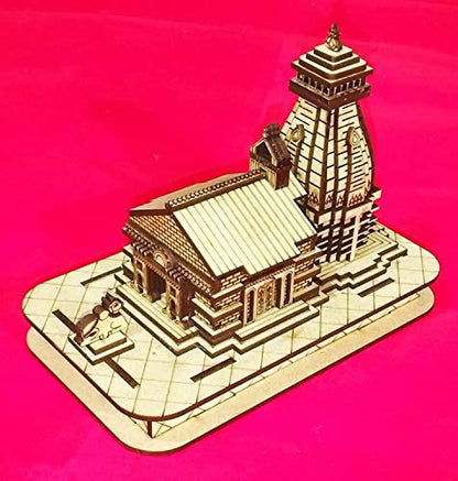 MAPPERZ Wooden Handcrafted Kedarnath Temple Souvenir Decorative Showpiece Car Deshboard MDF Pine Wood Beautiful Kedarnath Dham (Beige, Set of 1)