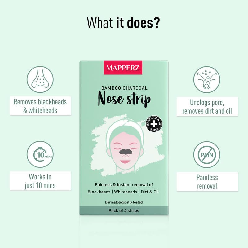 MAPPERZ Blackhead Remover Bamboo Charcoal Nose Strips Nose Dirt and Oil Remover For Womens (Pack of 10)