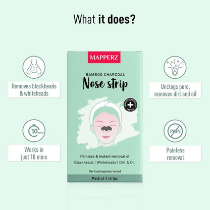 MAPPERZ Blackhead Remover Bamboo Charcoal Nose Strips Nose Dirt and Oil Remover For Womens (Pack of 10)
