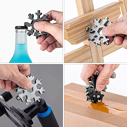 MAPPERZ 18-in-1 Stainless Steel Snowflake Portable Multi Tool, Screwdriver, Wrench, Bottle Opener Combination Compact Tool for Outdoor Travel, Camping, Adventure, Daily Tool & Keyring, Pack Of 1