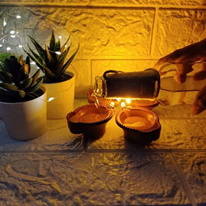 MAPPERZ Water Sensor LED Diyas Candle with Water Sensing Technology E-Diya Battery Operated for Home Decor, Warm Orange Ambient Lights, Pack of 6