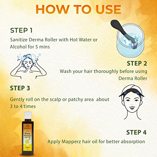MAPPERZ derma roller 0.5mm for hair regrowth, needle roller hair growth with 540 Titanium micro needles for Scalp, Face & Beardm, 100% Pure Mustard Hair Oil for Hair Growth & Reduces Hair Fall, 100ml