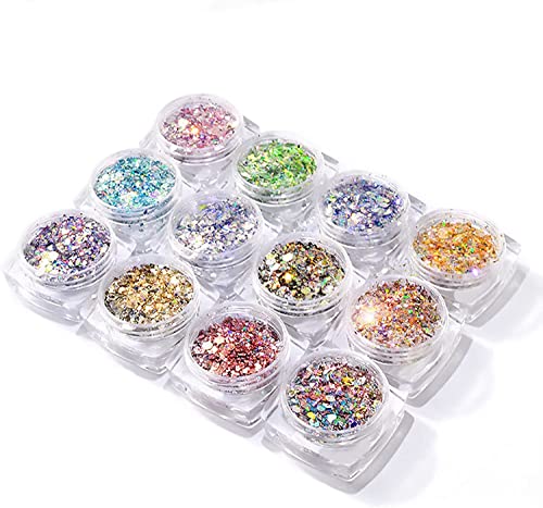 MAPPERZ 12 Pcs Nail Art Glitter Powder Set Shinning Mirror Glimmer Nail Art - Multicolor