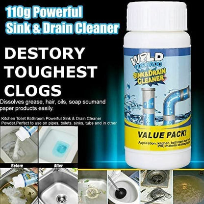 MAPPERZ Powerful Drain Blockage Cleaner Sink Powder/Drain Cleaner & Clog/Automatic Toilet Blockage Cleaner/Powder Agent for Kitchen Toilet Pipe Dredging - 110 GM