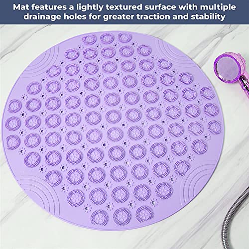 MAPPERZ Round Shower Mat, Feet Massager Textured Grip Anti-Slip Standing Up Shower Mat with Foot Scrubber Bath Mat with Drain Holes- (22 x 22 inches, Multicolor)