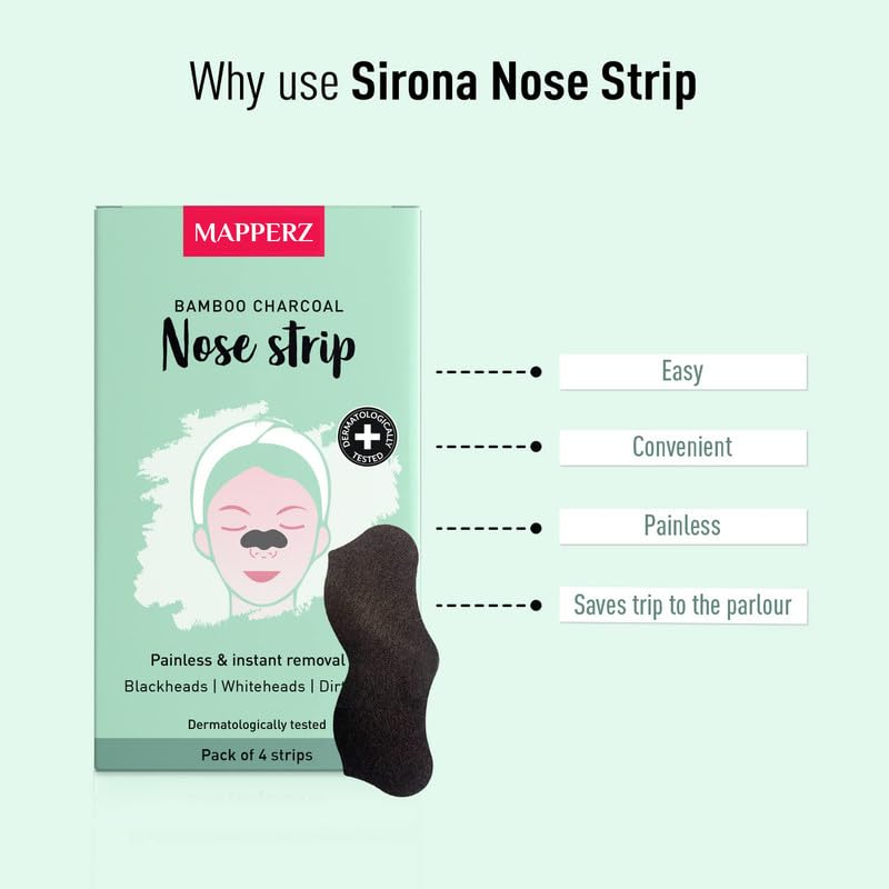 MAPPERZ Blackhead Remover Bamboo Charcoal Nose Strips Nose Dirt and Oil Remover For Womens (Pack of 10)