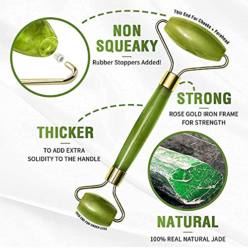 MAPPERZ Double Sided Stone Face Roller /100% Natural Jade Stone Facial Roller Massage with Gua Sha Tool for Face/Eyes/Neck Face Roller Anti Aging, Face Beauty Set for Eye Anti-Wrinkle and Eye Puffiness for Women, (1PC)