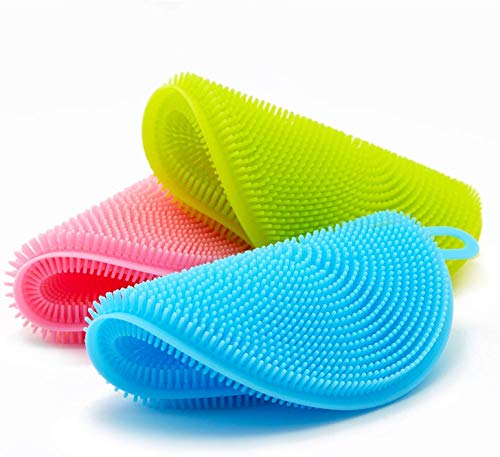 MAPPERZ Silicone Dish Cleaning Brush Sponge/ Double-Sided Cleaning Brush/ Multipurpose Silicone Dish Washing Tool for Kitchen - Multicolor (Pack of 3)