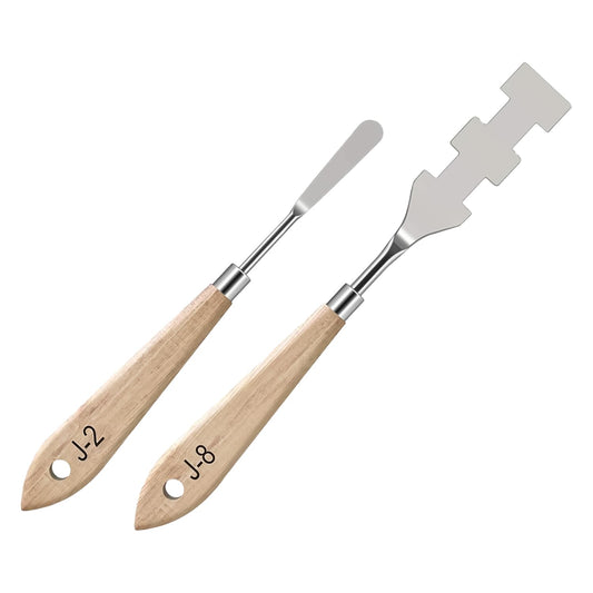 MAPPERZ Stainless Steel Artists Palette Knife Spatula Painting Mixing Scraper Thin and Flexible Art Tools for Oil Painting Acrylic Mixing, Canvas, Cake Icing, Face Painting Knife No. J-2,8 Pack of 02