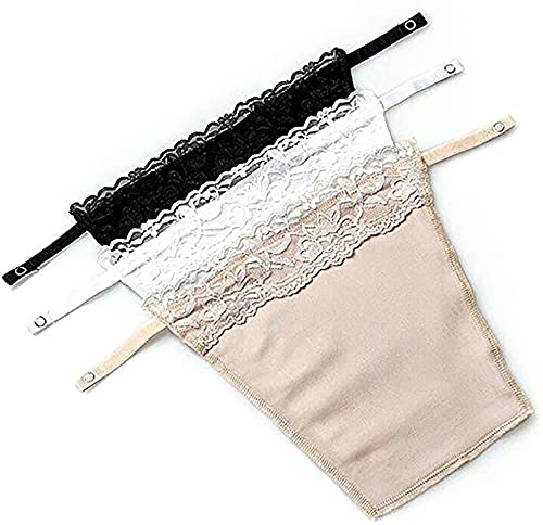 MAPPERZ Women's Camisole Cami Secret Cotton Clip-on Mock with Lace, Modesty Panel, Attachment for deep Neck, Over Cleavage (Color: Black, White, Beige),Size: Free Size, pack of 3
