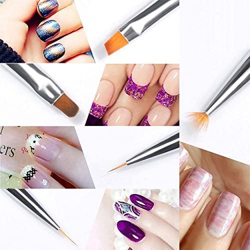 MAPPERZ 15 Pieces Nail Art Brush Set for Detailing, Striping, Blending, 10 Rolls Self Adhesive Nail Striping Tape Line, 5 pc 2 Way Dotting Pen Tool For Nail Art, 1 Nail Art Clear Silicone Stamper