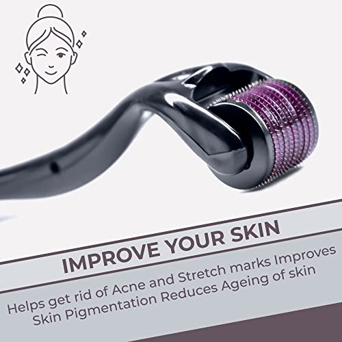 MAPPERZ derma roller 0.5mm for hair regrowth | needle roller for hair growth with 540 Titanium micro needles for Scalp, Face and Beard | Treats Acne, Scar, Skin Ageing, Stretchmarks | for men/women