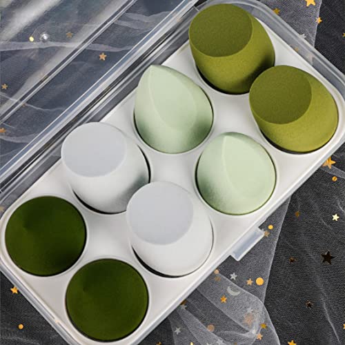 MAPPERZ Beauty Blender Sponge Set With Storage Box Makeup Sponge Puff For Foundation Blender with Egg Case and 1 Holder Flawless for Cream Powder and Liquid (8PCS, Green)