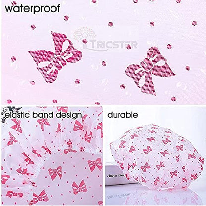 MAPPERZ Reusable Printed Bathing Shower Cap With Elastic Band For Home Beauty Parlours For Both Men And Women Bathing Accessory - Multicolor (Pack of 3)