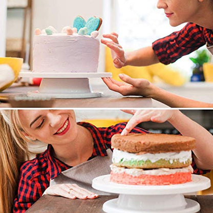 MAPPERZ 11 Inch Rotating Cake Turntable, Non-Slip Revolving Stand, Turns Smoothly, Sculpting Wheel, Baking Cake Cookies Cupcake Paint Spray, Displaying Decorating, With 4 Scrapper, Random Color, Pc-1