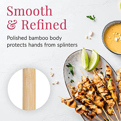 MAPPERZ 10 Inch 100 Bamboo Skewers for BBQ, Appetiser, Fruit, Cocktail, Kabob, Choco Fountain, Grilling, Roaster, Kitchen, Corn, Burger, Sausage, with 12 Stainless Steel BBQ Barbecue Skewers