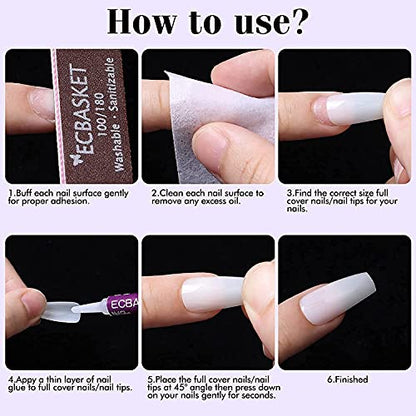 MAPPERZ Reusable Artificial Nails ( Squoval), Set of Natural 100Pcs Fake Nails (10 Sizes) with False Nails Glue (3gm)
