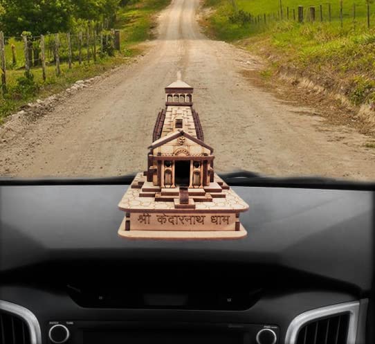 MAPPERZ Wooden Handcrafted Kedarnath Temple Souvenir Decorative Showpiece Car Deshboard MDF Pine Wood Beautiful Kedarnath Dham (Beige, Set of 1)