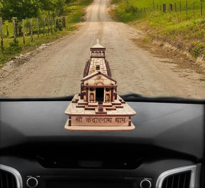 MAPPERZ Wooden Handcrafted Kedarnath Temple Souvenir Decorative Showpiece Car Deshboard MDF Pine Wood Beautiful Kedarnath Dham (Beige, Set of 1)