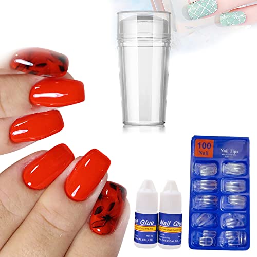 MAPPERZ 48 Nail Glitter, 100 Trsaansparent Nails, 2 Nail Filer, 2 Small Size Glue, 10 Nail Tape, 15 Nail Brush, 1 Nail Cutter, 1 Nail Cleaning Brush, 1 Nail Stamp Wth Scraper, 24 Sheets Nail Sticker