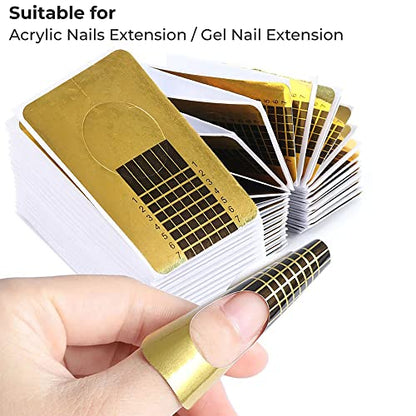 MAPPERZ Nail Forms, Golden Horseshoe Nail Extension Tips, Thick Paper Forms for Acrylic Nails Art, Gel Nail Extension Forms Guide Stickers, For Gel Nail Building, Nail Art Accessories, Pack Of 50