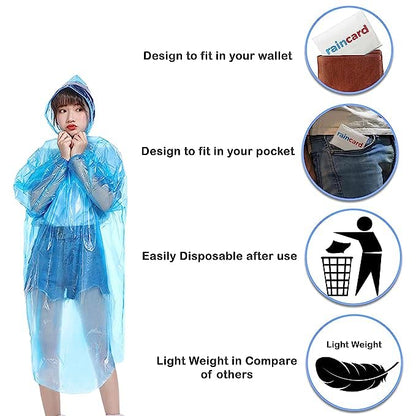 MAPPERZ Unisex Pocket Rain Coat Single Layer Disposable Rain Card for Men Women, Free Size