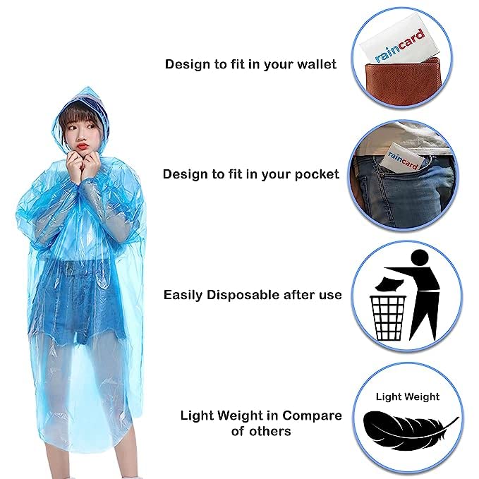 MAPPERZ Unisex Pocket Rain Coat Single Layer Disposable Rain Card for Men Women, Free Size (5)