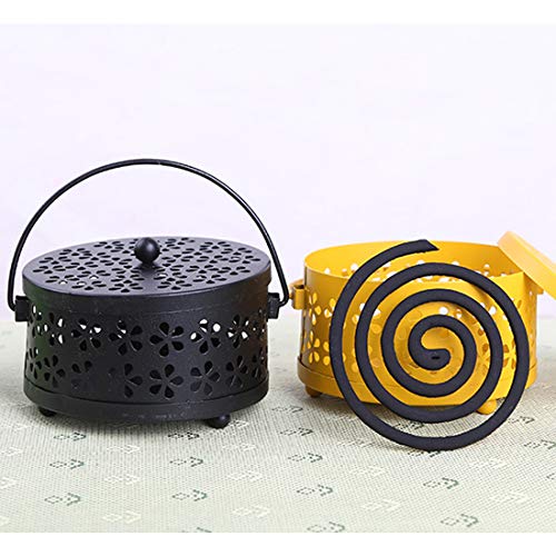 MAPPERZ Mosquito Coil Holder Steel Mosquito Coil Box with Handle Metal Hollow Out Mosquito Coil Holder Fireproof Incense Round Shape Coil Incense Burner (Random)