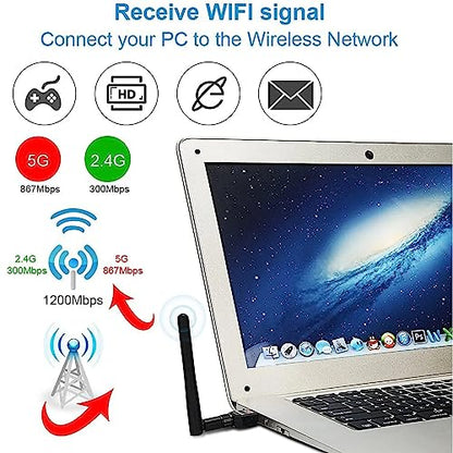 MAPPERZ USB 2.0 WiFi Adapter for PC, Wireless Network Adapter for Desktop with 2.4GHz, 600mBPS High Gain 5dBi Antenna, Supports Win11/10/8.1/8/7/XP, Mac OS 10.9-10.14, Pack of 1