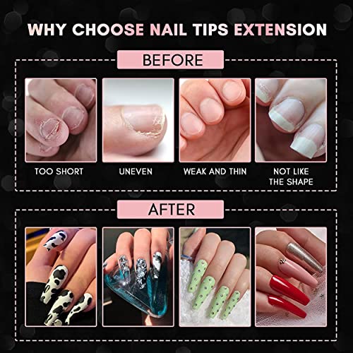 MAPPERZ Glossy Fake Nails, Shimmer White Square French Acrylic Full Cover False Nails for Women and Girls, 100 Transparent Nails, 100 Solid pre-colored White Nails, Pack Of 200 Artificial Nails