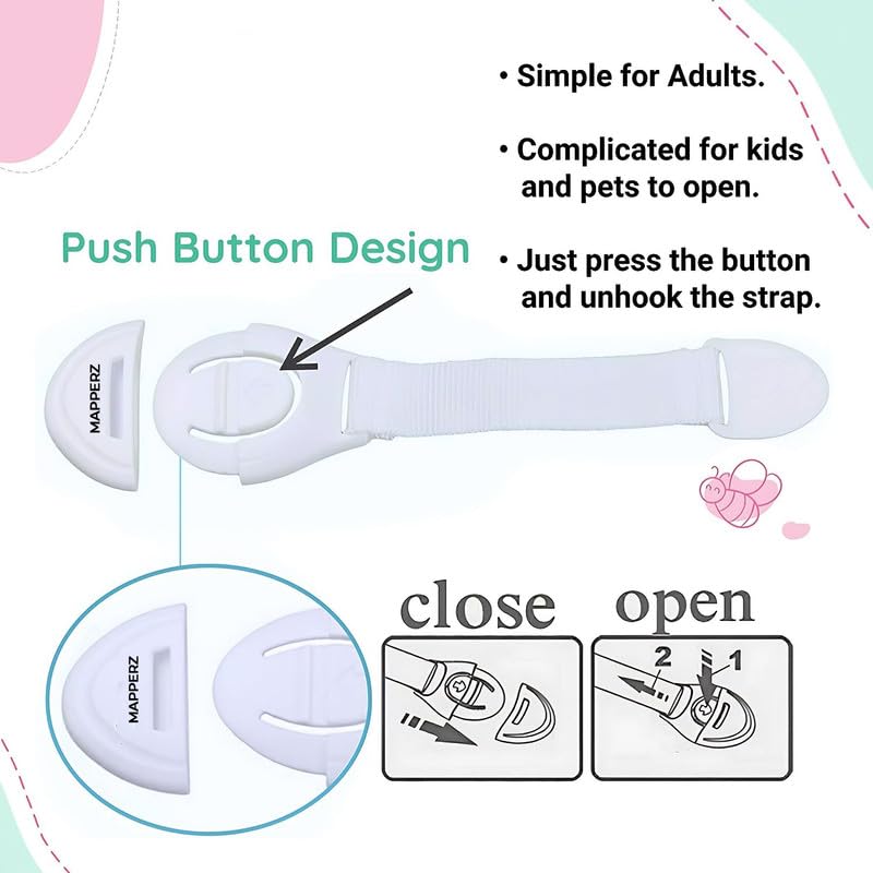 MAPPERZ Child Safety Locks for Furniture White Baby Proofing Cabinet Locks