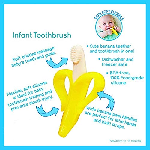 MAPPERZ Baby Banana Training Toothbrush and Teether Silicone Soft Bristle 100% Safe White and Yellow Toothbrush for Kid, 2-6 Year Kids Baby Infant Toothbrush, pack of 1