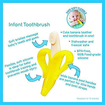 MAPPERZ Baby Banana Training Toothbrush and Teether Silicone Soft Bristle 100% Safe White and Yellow Toothbrush for Kid, 2-6 Year Kids Baby Infant Toothbrush, pack of 1