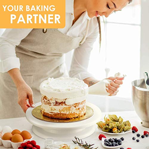 MAPPERZ 11 Inch Rotating Cake Turntable, Non-Slip Revolving Stand, Turns Smoothly, Sculpting Wheel, Baking Cake Cookies Cupcake Paint Spray, Displaying Decorating, With 4 Scrapper, Random Color, Pc-1